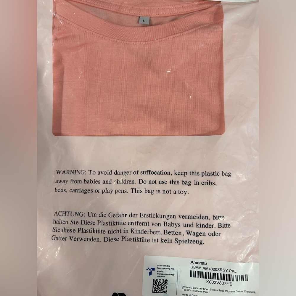 Amoretu Women’s T-Shirt Pink Short Sleeve Crewneck Size-Large NWT - Picture 6 of 7